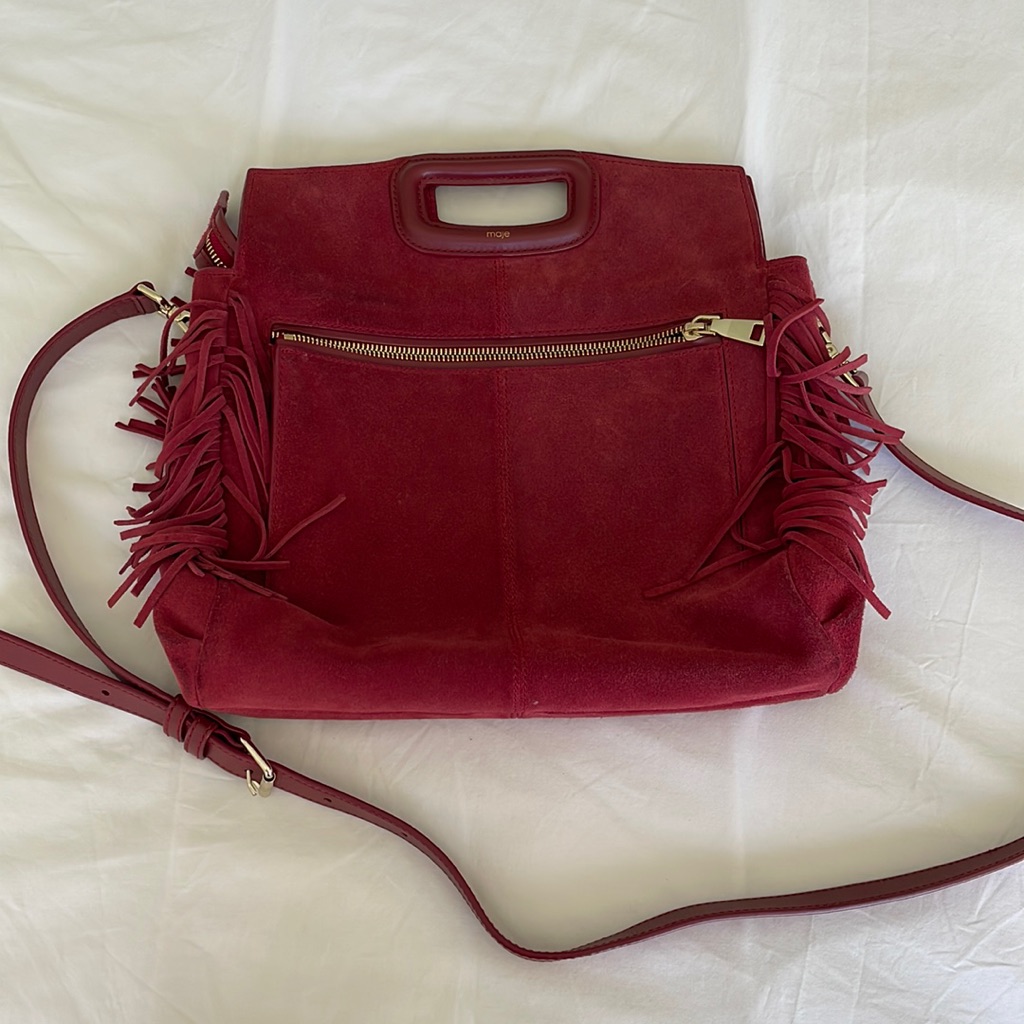 Maje Large Fringe Bag, Burgundy Color, Great Shape